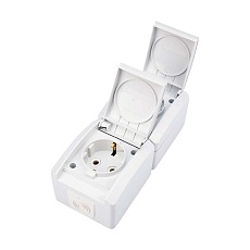 Блок вертикальный 2 розетки INDUSTRIAL IP54 с заземлением, о/у, белый KRANZ KR-78-0802 2