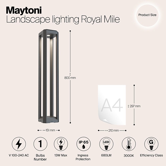 Ландшафтный светодиодный светильник Maytoni Royal Mile O019FL-L12GR3K Фото № 2