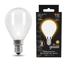 Лампа светодиодная филаментная Gauss E14 9W 3000К матовая 105201109 3