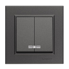 Выключатель Makel 2-кл. СП Karea 10А IP20 дым. металлик с подсветкой 56050023