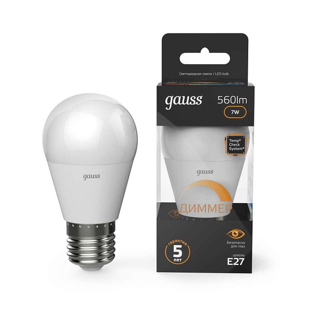 Лампа светодиодная Gauss E27 6.5W 3000K матовая 105102107 Фото № 5