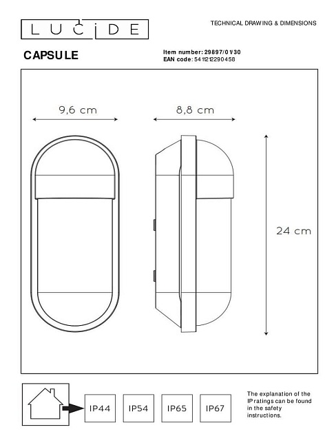 Уличный настенный светильник Lucide Capsule 29897/01/30 Фото № 2