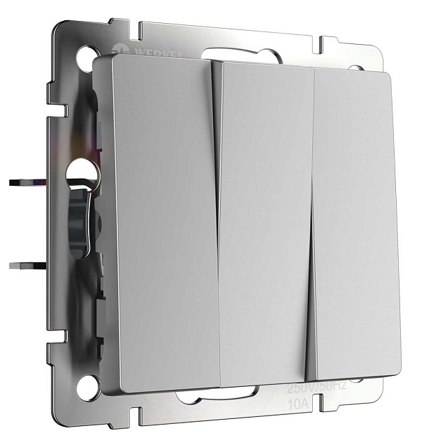 Выключатель Werkel трехклавишный серебряный матовый W1130065 4690389205385 Фото № 1