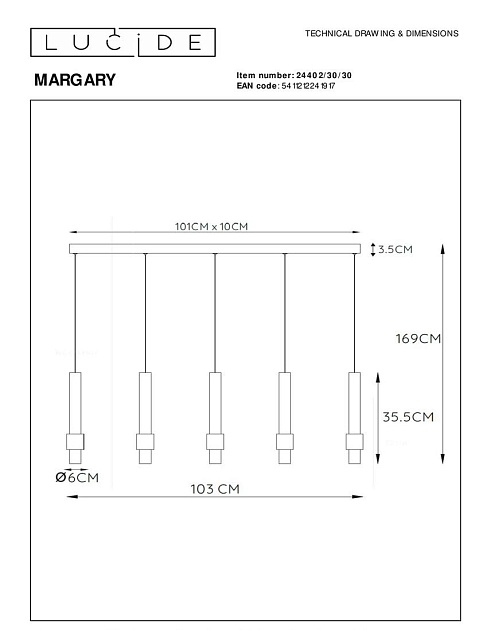 Подвесной светодиодный светильник Lucide Margary 24402/30/30 Фото № 2