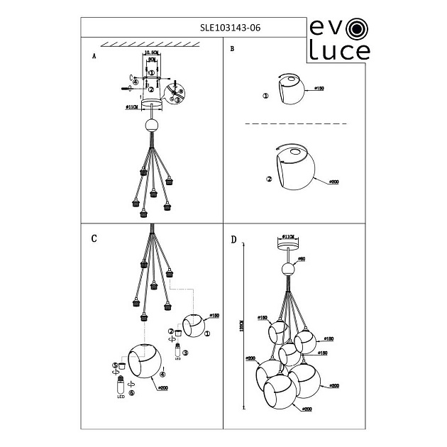 Подвесная люстра Evoluce Satturo SLE103143-06 изображение 2 Подвесная люстра Evoluce Satturo SLE103143-06 Фото № 2