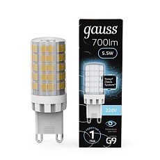Лампа светодиодная Gauss G9 5,5W 4100К прозрачная 107009206 3
