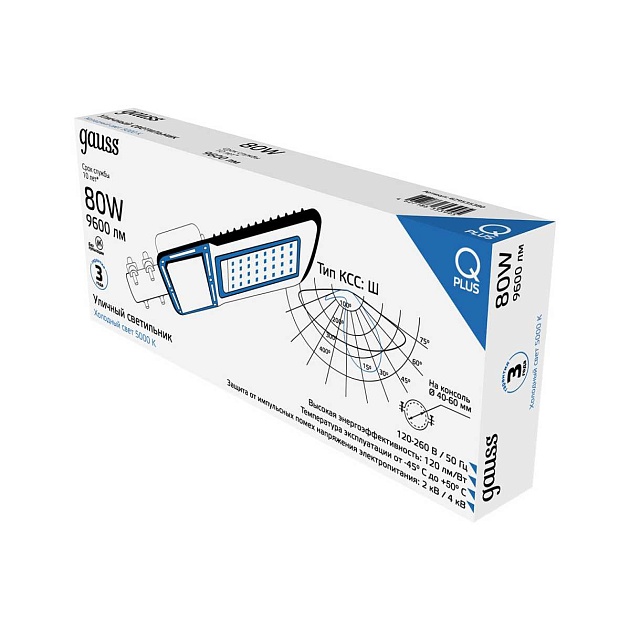 Уличный светодиодный консольный светильник Gauss Qplus 629535380 изображение 2 Уличный светодиодный консольный светильник Gauss Qplus 629535380 Фото № 2