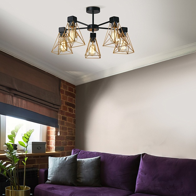 Потолочная люстра Eurosvet Trappola 70107/5 черный/латунь Фото № 3