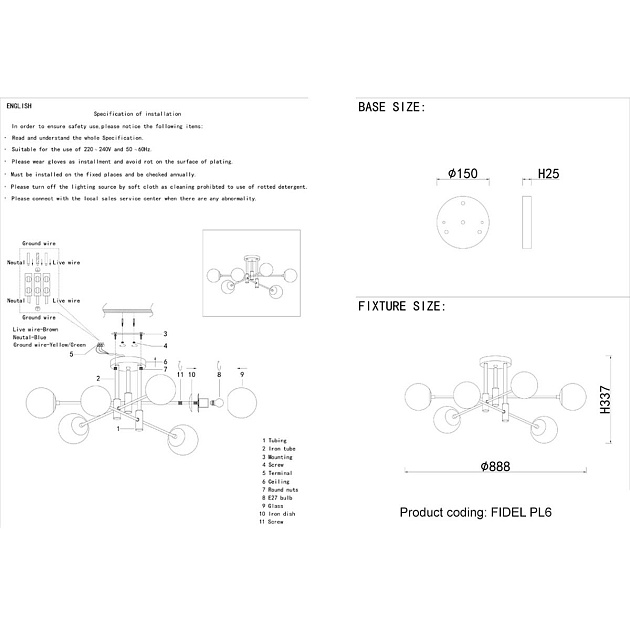 Потолочная люстра Crystal Lux Fidel PL6 Black изображение 2 Потолочная люстра Crystal Lux Fidel PL6 Black Фото № 2