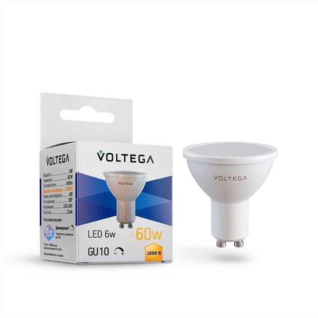 Лампа светодиодная диммируемая Voltega GU10 5W 3000K матовая 7239 Фото № 2