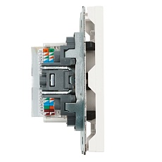 Розетка компьютерная 2-местная RJ-45 (механизм), STEKKER, серия Эмили, RST00-5111-01, белый фарфор, soft touch 49874 5