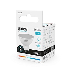 Лампа светодиодная Gauss GU5.3 5.5W 4100K матовая 13526 4