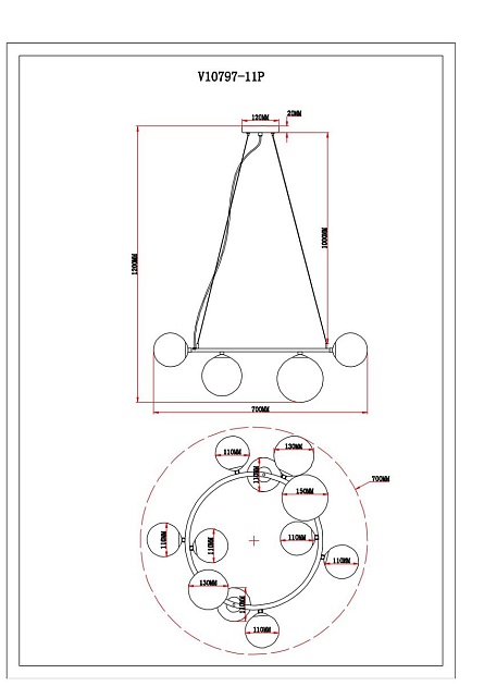 Подвесная люстра Moderli Renny V10797-11P Фото № 2