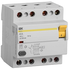 Выключатель дифференциальный (УЗО) ВД1-63 4Р 40А 100мА IEK MDV10-4-040-100