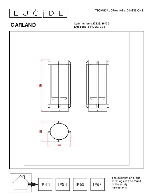 Уличный светильник Lucide Garland 27823/38/30 Фото № 2
