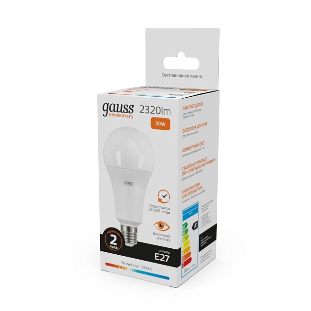 Лампа светодиодная Gauss E27 30W 3000K матовая 73219 Фото № 2