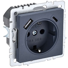 BRITE Розетка 1-местная с заземлением с защитными шторками 16А с USB A+C 18Вт РЮш11-1-БрМ маренго IEK BR-R14-16-U22-018-K35