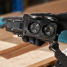 Розетка каучуковая 2 гнезда с крышкой (колодка) черная, с/з, 16А, IP54, REXANT 111-112 1