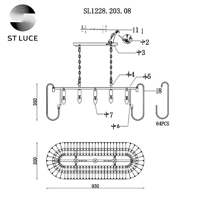 Подвесная люстра ST Luce Grosseto SL1228.203.08 изображение 4 Подвесная люстра ST Luce Grosseto SL1228.203.08 Фото № 4