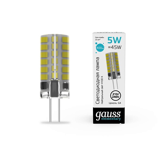 Лампа cветодиодная Gauss G4 5W 4100K прозрачная 18025 Фото № 2