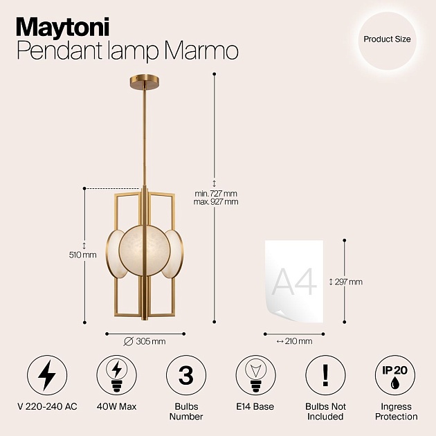 Подвесная люстра Maytoni Marmo MOD099PL-03G Фото № 2