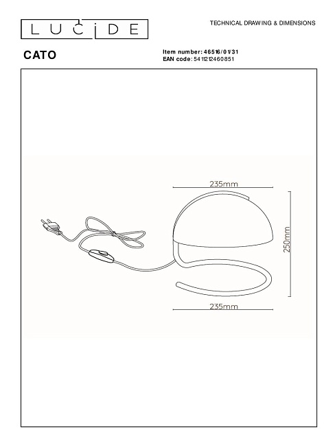 Настольная лампа Lucide Cato 46516/01/31 Фото № 2