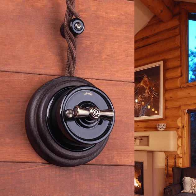 Переключатель-выключатель Werkel одноклавишный Retro черный W5612008 4690389166716 Фото № 4