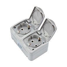 Блок горизонтальный 2 розетки Mini OG IP54 с заземлением, о/у, серый KRANZ KR-78-0806 2