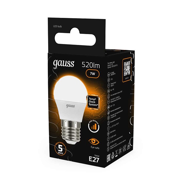 Лампа светодиодная Gauss E27 6.5W 3000K матовая 105102107 Фото № 3