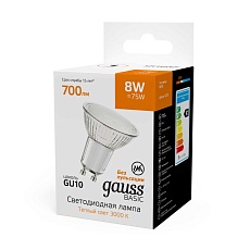 Лампа светодиодная Gauss Basic GU10 8W 3000K матовая 10106182 1
