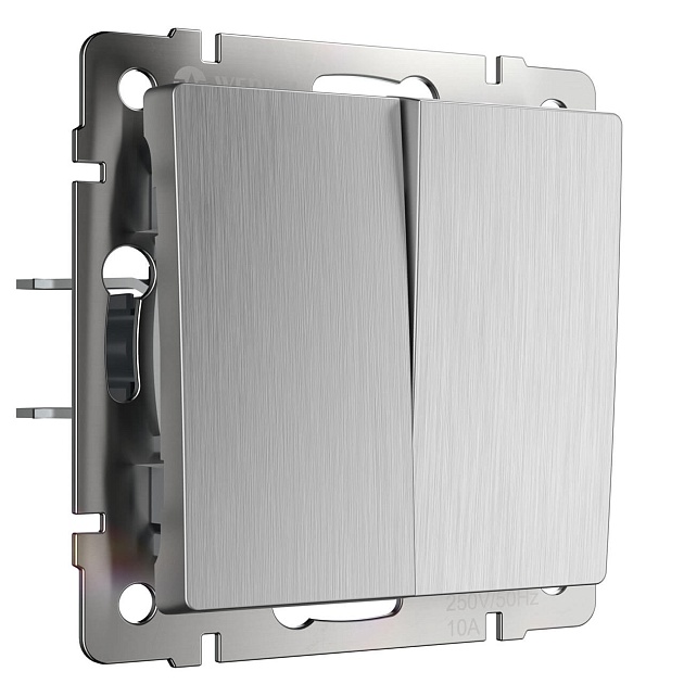 Выключатель двухклавишный Werkel cеребряный рифленый W1120009 4690389158933 Фото № 1