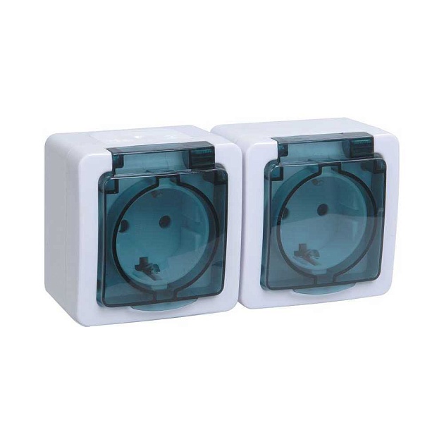 Розетка двойная 2P+PE IEK Germes Plus дымчатый ERMP22-K03-16-54-EC Фото № 1