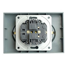 Розетка 2-местная с защитной шторкой, STEKKER, с/з, 250В, 16А, серия Эмили, RST16-5114-10, платиново-серый, soft touch 49960 1