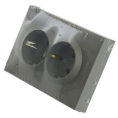 Розетка 2-местная с защитной шторкой, STEKKER, с/з, 250В, 16А, серия Эмили, RST16-5114-10, платиново-серый, soft touch 49960 3