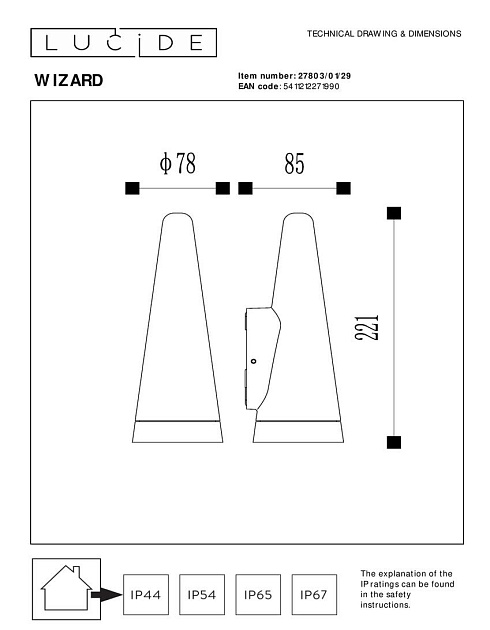 Уличный настенный светильник Lucide Wizard 27803/01/29 Фото № 2