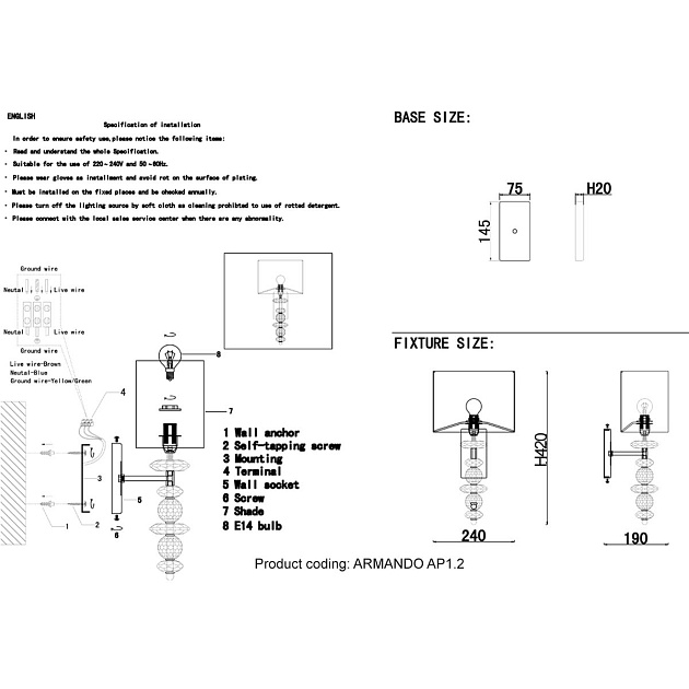 Бра Crystal Lux ARMANDO AP1.2 CHROME Фото № 2