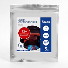 Светодиодная лента Feron 7W/m 400LED/m COB красный 5М LS630 48952 1