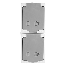 Розетка 2-местная с крышкой с/з STEKKER PST16-22-54V, пластик АВS, 250В, 16А, IP54, белый/серый 49737 4