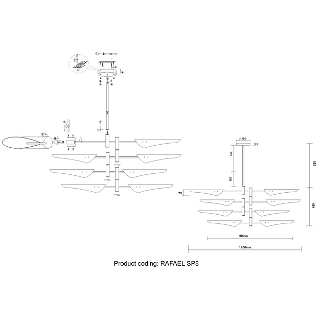 Подвесная люстра Crystal Lux Rafael SP8 Chrome Фото № 2