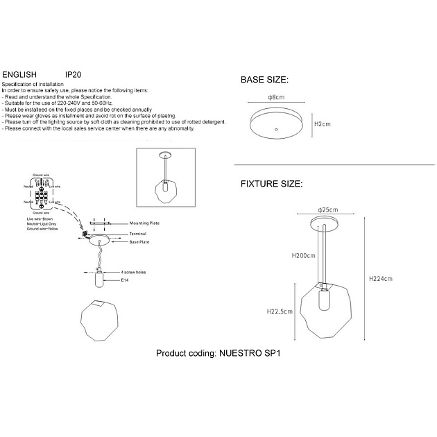 Подвесной светильник Crystal Lux NUESTRO SP1 CHROME/SMOKE Фото № 2