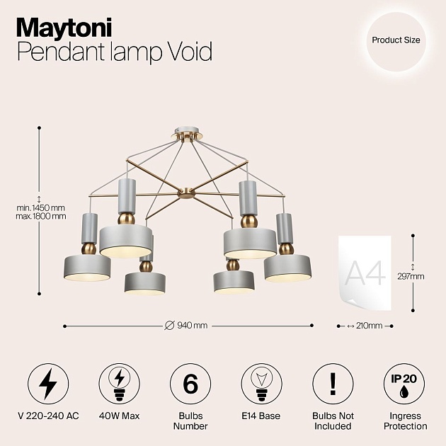 Подвесная люстра Maytoni Void MOD030PL-06GR Фото № 2