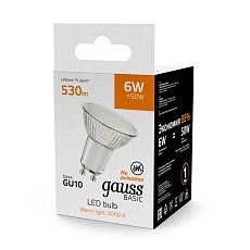 Лампа светодиодная Gauss Basic GU10 6W 3000K матовая 10106162 2