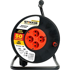 Удлинитель на катушке Stekker STD03-20-50 Standart 4-местный с/з ПВС 3*1,5, оранжевый, 16А, IP20,50м (29406) 50185 3