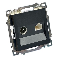 Розетка телевизионная TV + компьютерная RJ-45 Stekker Катрин GLS00-7106-05 черная 49182 5