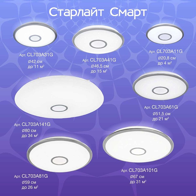 Потолочный светодиодный светильник Citilux Старлайт Смарт CL703A31G  Фото № 16