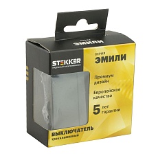 Выключатель трехклавишный Stekker Эмили черный уголь RSW10-5108-05 49844 3