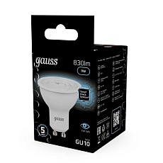 Лампа светодиодная Gauss GU10 9W 4100K матовая 101506209 1