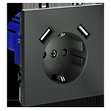 Розетка встраиваемая Voltum S70 с заземлением и защитными шторками, 16А, с USB, A+A, (титан) VLS040406 2