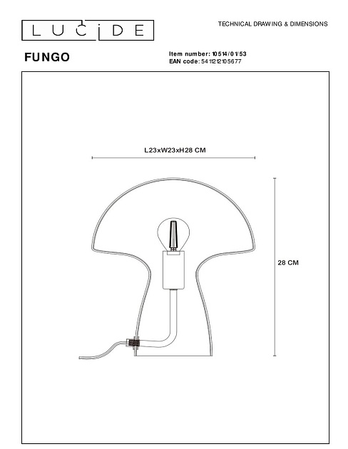 Настольная лампа Lucide Fungo 10514/01/53 изображение 2 Настольная лампа Lucide Fungo 10514/01/53 Фото № 2