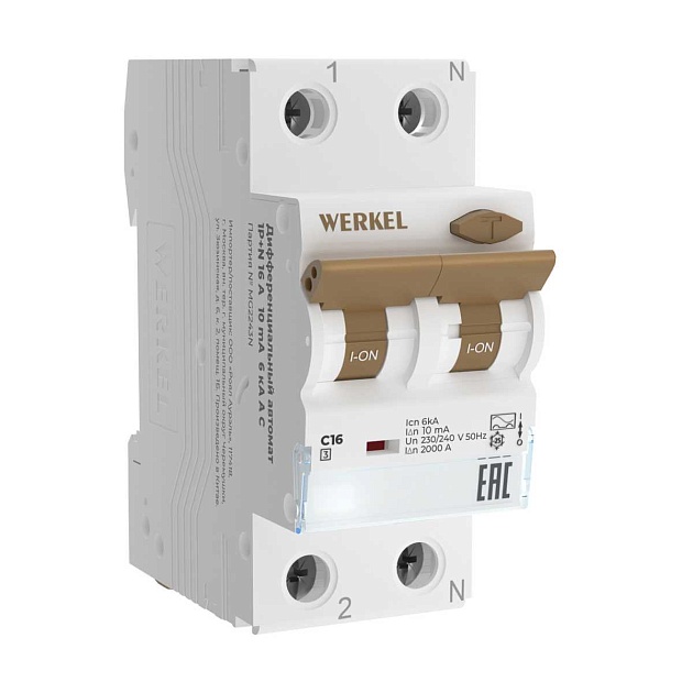 Дифференциальный автомат 1P+N 16 A 10 mА 6 kА C A Werkel W922P324 a062569 Фото № 1